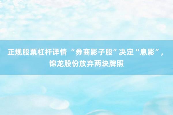 正规股票杠杆详情 “券商影子股”决定“息影”, 锦龙股份放弃两块牌照